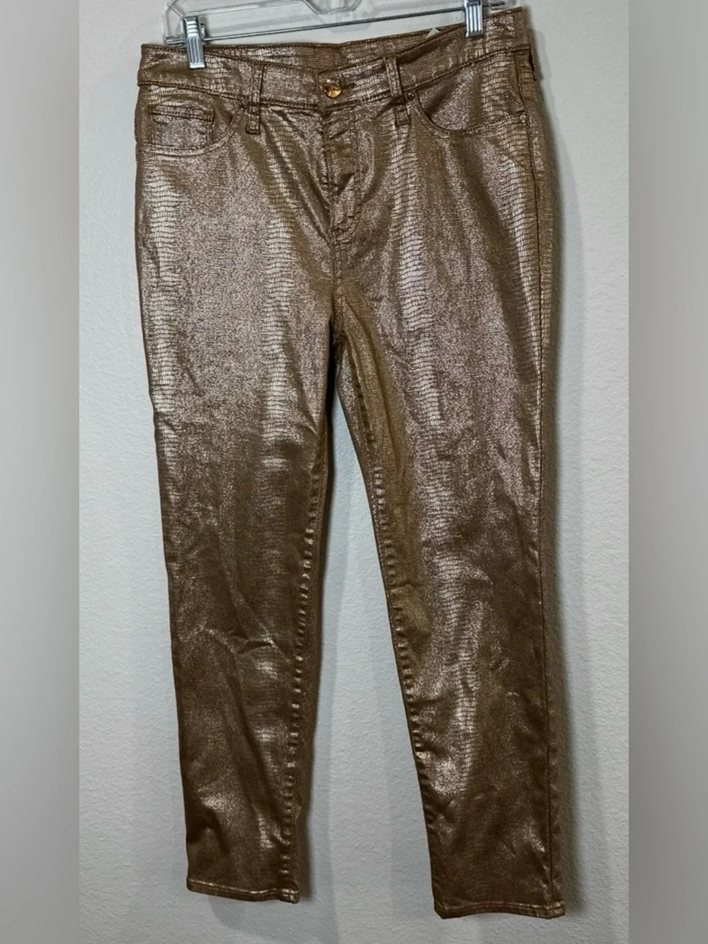 Chico's Metallic Bronze Croc-Print Faux Leather pants‎ size 8R